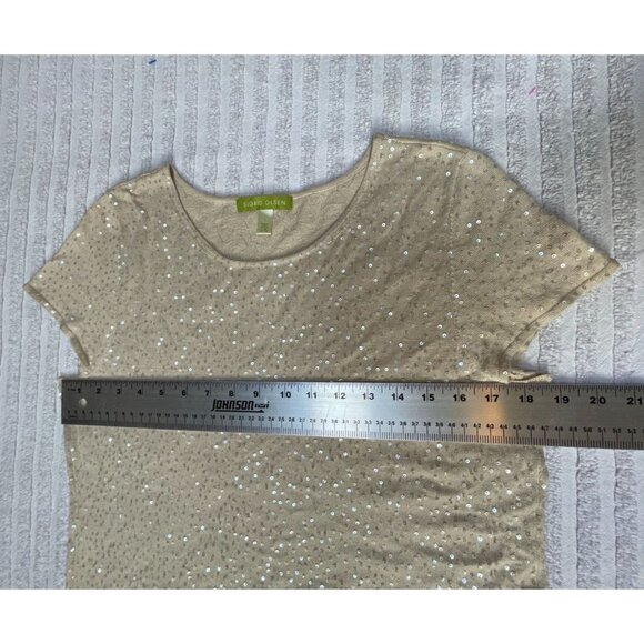 Sigrid Olsen Womens Cream Silk Modal Knitted Sequin Top Large Cap Sleeve - Picture 7 of 8